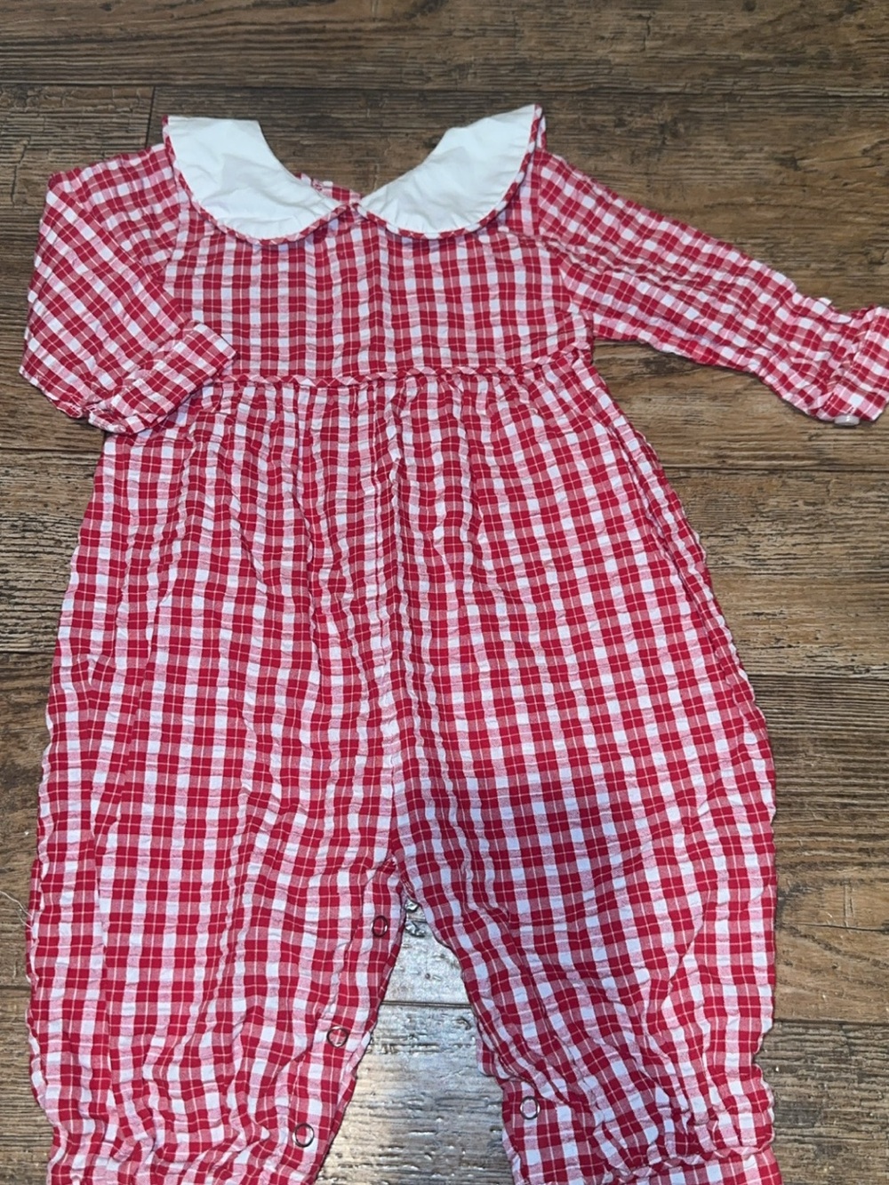 Red Gingham One-Piece Bodysuit with White Peter Pan Collar